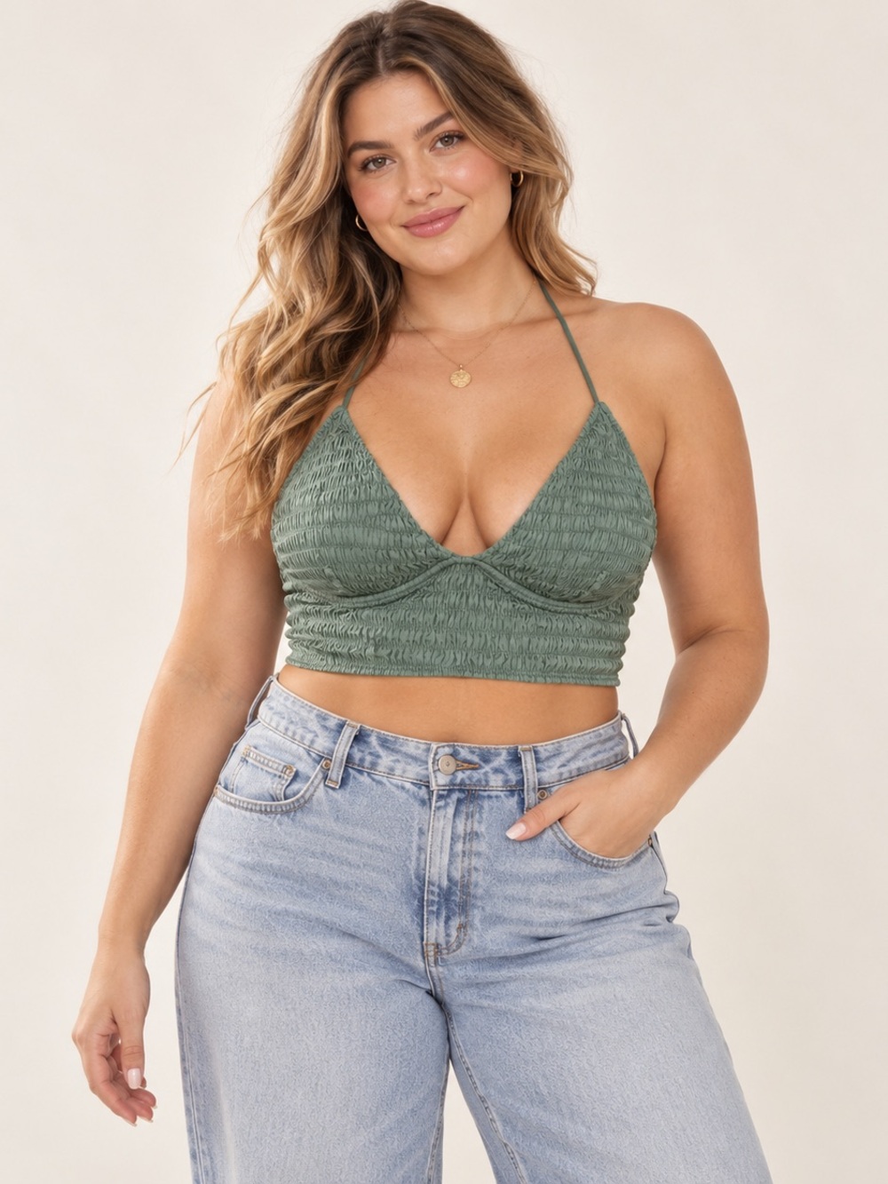 Victoria’s Secret PINK XL Sage Smocked Tie-Back Bralette Coquette